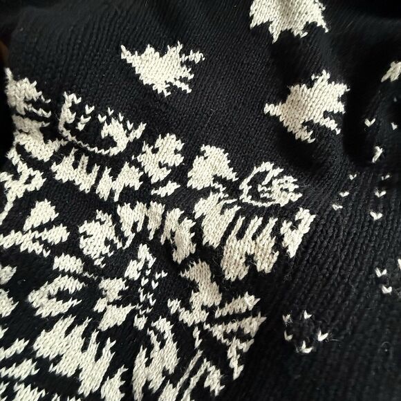 Marshall Field's Vintage Floral Intarsia Sweater Sz L Black White Cotton Blend - Picture 7 of 13